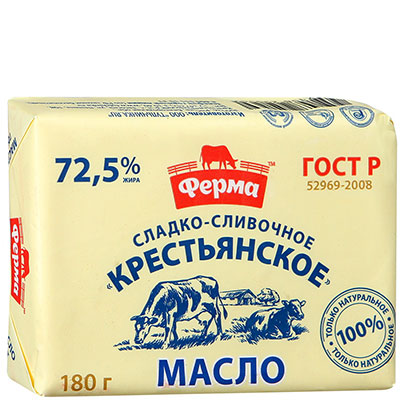 Масло Ферма сладко-сливочное Крестьянское 72,5%